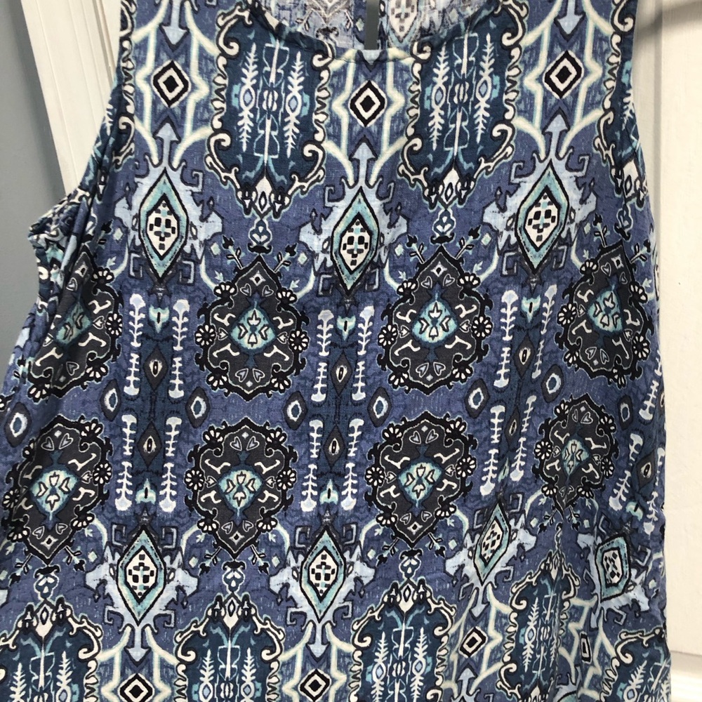 Rachel Zoe 100% linen summer casual blue tribal ikat print tank dress size S - Picture 5 of 11